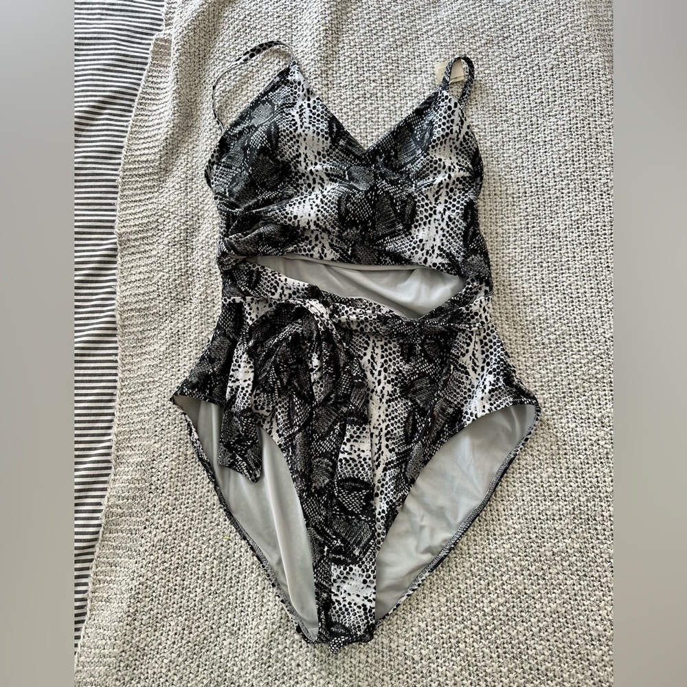 Aerie Snake Print Tie Waist One Piece Swimsuit